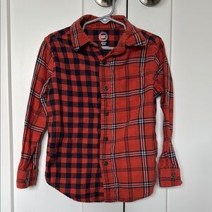 Orange and Blue Plaid Button-Up Shirt